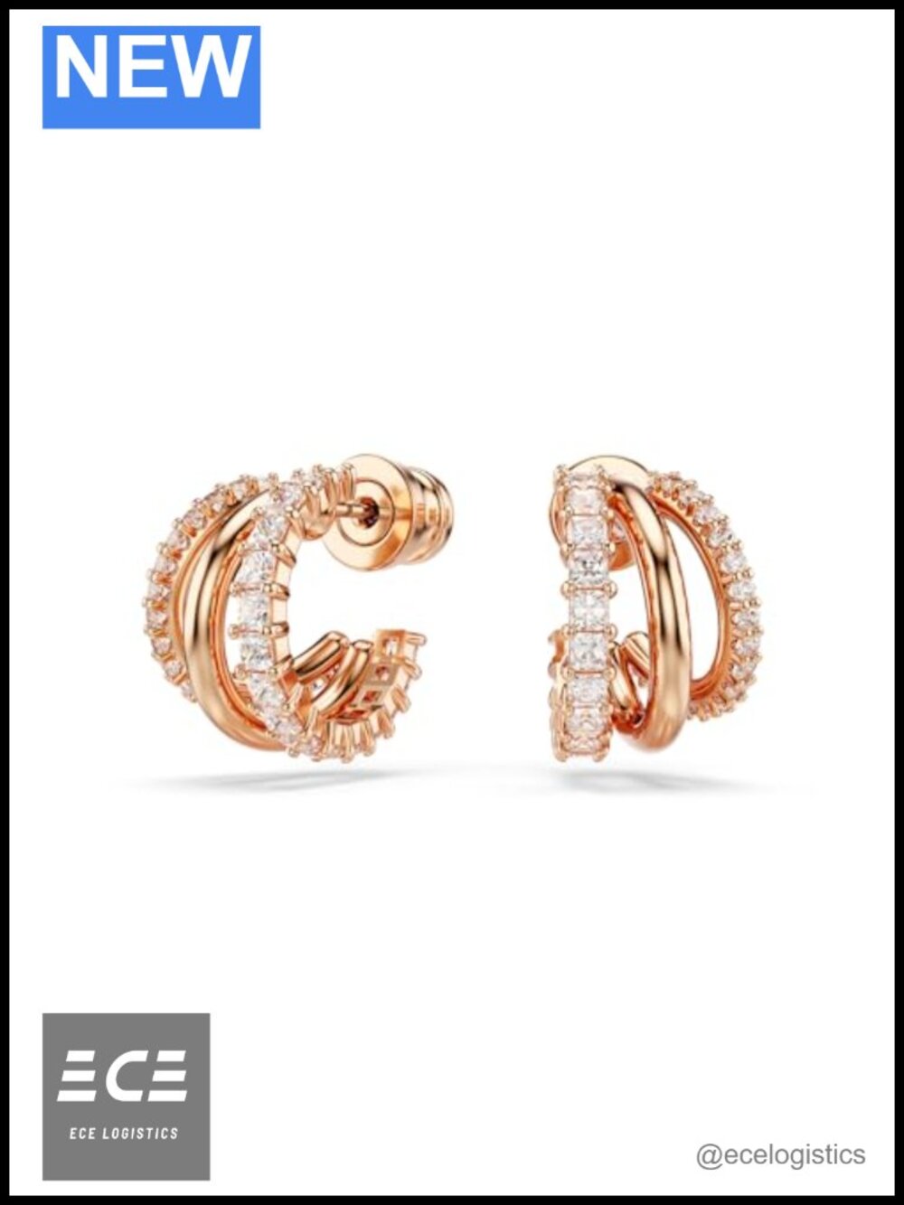 Swarovski Hyperbola Hoop Earrings Mixed Cuts Rose Gold-Tone Finished Mini
